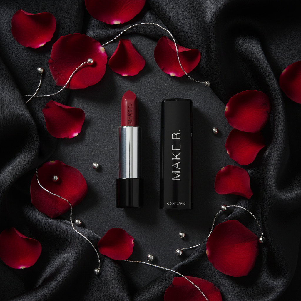 Flat lay batom vermelho