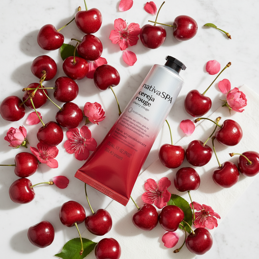 Flat lay nativa SPA cereja rouge